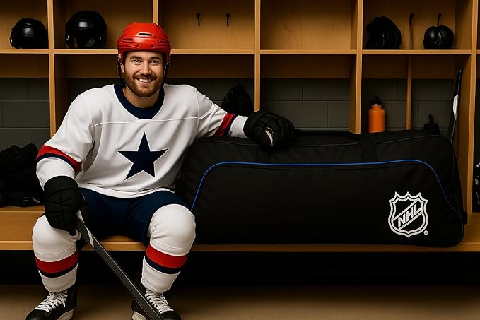 NHL National Hockey League 34-Inch Black Rolling Duffel Bag – Hockey Gear Bag with Wheels, Large Capacity Duffel Bag for Travel, Multi-Pocket Large Sports & Gym Equipment Bag