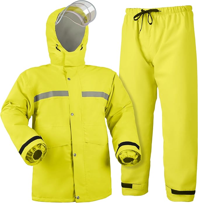 Coralrain Rain Suit Safety Waterproof Rain Jacket and Trouser Suit Raincoat With Hood lining For Men Women Adults Breathable