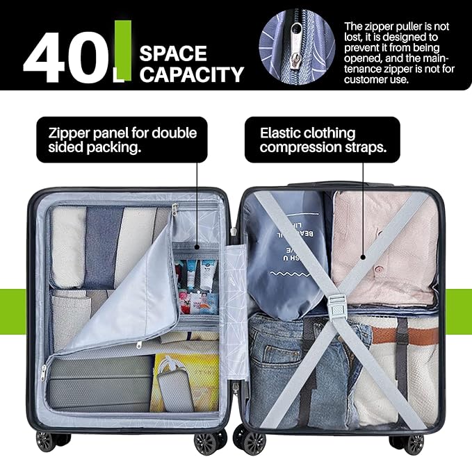 AnyZip Carry On Luggage 21" Hardside PC ABS Lightweight USB Suitcase with Wheels TSA Lock for kids AppleGreen