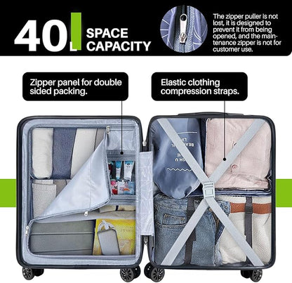 AnyZip Carry On Luggage 21" Hardside PC ABS Lightweight USB Suitcase with Wheels TSA Lock for kids AppleGreen