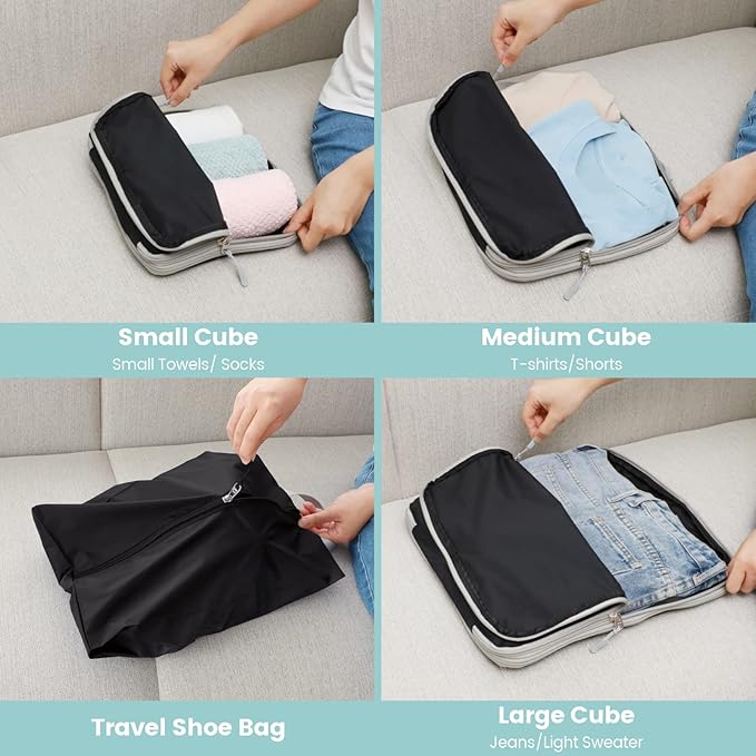Cambond Compression Packing Cubes for Travel Women - Expandable Travel Bags Luggage Organizers Travel Essentials Compression Cubes for Travel Carry on Suitcases Organizer