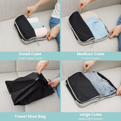 Cambond Compression Packing Cubes for Travel Women - Expandable Travel Bags Luggage Organizers Travel Essentials Compression Cubes for Travel Carry on Suitcases Organizer