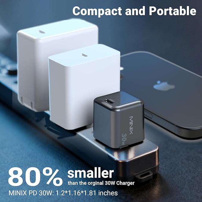 MINIX P30 Type C Charger Fast Charging, 2-Pack 30W USB C Wall Plug with GaN Technology, Compatible with iPhone 17 16 15 14 Pro Max, iPad, AirPods,Samsung Galaxy S24/S23 Series