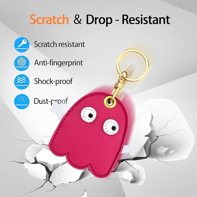 Leather Keychain Case Holder Compatible with Apple AirTag, GPS Airtag Keychain Finder Tracker with Key Ring, Anti-Scratch Protective Air Tag Cover