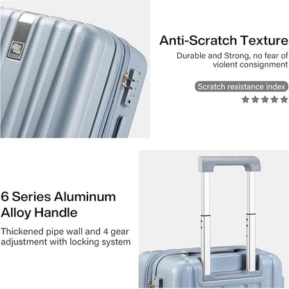 Hanke 20 Inch Expandable Carry on Luggage 22x14x9 Airline Approved Lightweight PC Hard Shell Suitcases with Wheels Travel Luggage Rolling Suitcase Travel Luggage Bag for Weekender(Gray)