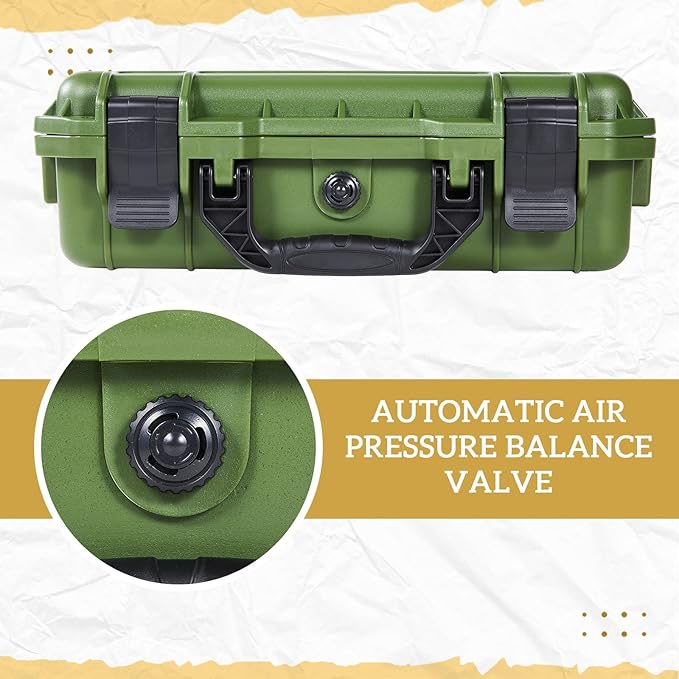 1 Pcs 16.3 x 12.4 x 6.5 inch Waterproof Hard Case with DIY Customizable Foam Insert Portable Protective Case with Knife for Camera Drones Equipments Tools Test Instruments (Green)