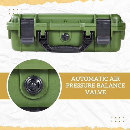 1 Pcs 16.3 x 12.4 x 6.5 inch Waterproof Hard Case with DIY Customizable Foam Insert Portable Protective Case with Knife for Camera Drones Equipments Tools Test Instruments (Green)