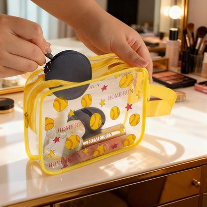 24 PCS Softball Gift Accessories Bags Softball Cosmetic Bags Goodie Snack Makeup Pouch Bag Waterproof Clear PVC Travel Bag with Zipper for Girls Team Gifts Valentine Player Sport Party Favors