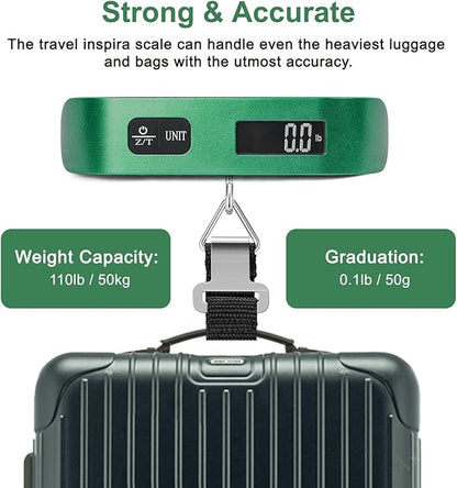 travel inspira Luggage Scale, Portable Digital Hanging Baggage Scale for Travel, Suitcase Weight Scale with Rubber Paint, 110 Pounds, Battery Included