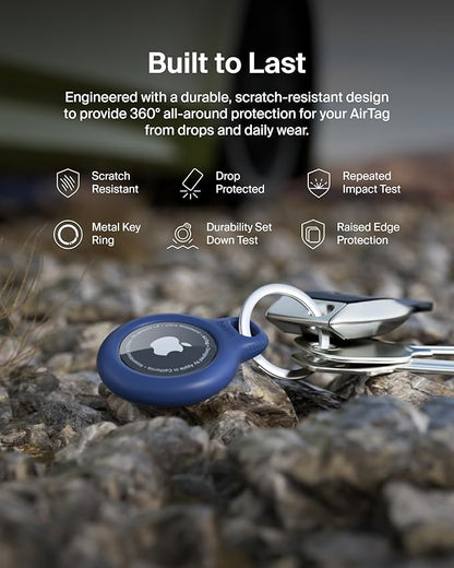 Belkin Apple AirTag Secure Holder with Key Ring - Durable Scratch Resistant Case With Open Face & Raised Edges - Protective AirTag Keychain Accessory For Keys, Pets, Luggage, Backpacks - Blue