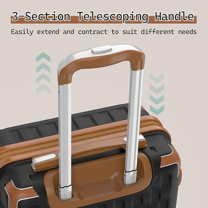 Melalenia Luggage Sets 5 Piece with Duffel Bag, Hard Shell Carry on Suitcase with Spinner Wheels and TSA Lock, Travel Lightweight Luggage Set for Women, Black Brown