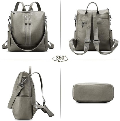 Genuine Leather Backpack Purse for Women: Fashion Ladies Convertible Backpack Designer Shoulder Handbag for Travel