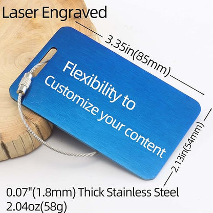 Sturdy and Durable Personalized Luggage Tags for Suitcases,Cruise Essentials Travel tags for luggage,Travel Bag Labels,Heavy-Duty Stainless Steel Blue Rectangular Vertical Suitcases Tags no icon