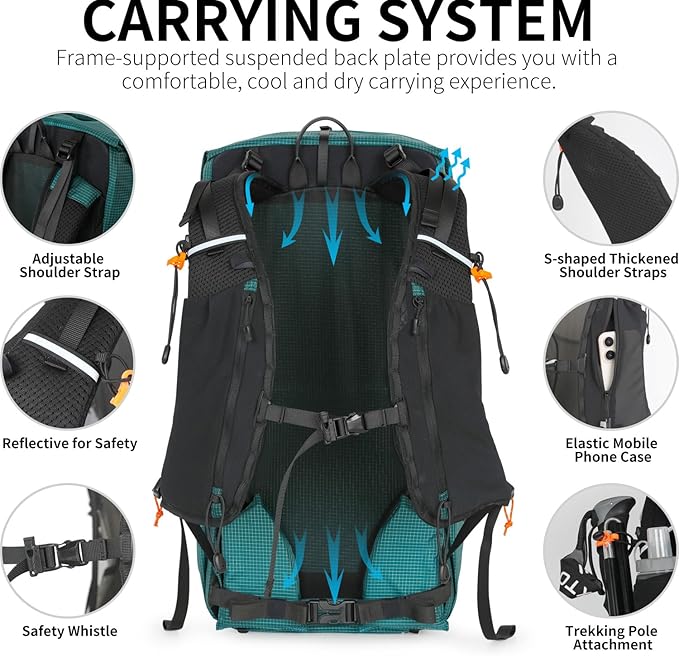 IX INOXTO Hiking Backpack for Men and Women, 30L Waterproof Camping Backpack with 3L Water Bladder and Rain Cover, Lightweight Outdoor Sport Travel Daypack Rucksack for Climbing Cycling (Dark green)