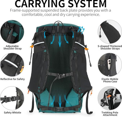 IX INOXTO Hiking Backpack for Men and Women, 30L Waterproof Camping Backpack with 3L Water Bladder and Rain Cover, Lightweight Outdoor Sport Travel Daypack Rucksack for Climbing Cycling (Dark green)