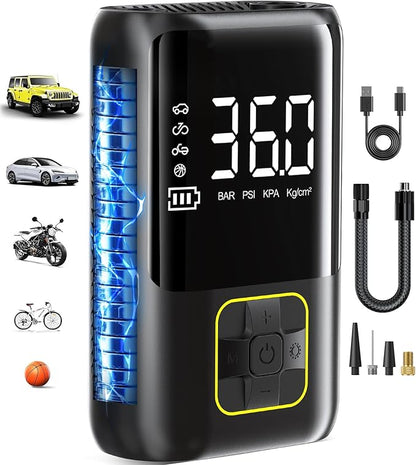 Tire Inflator Portable Air Compressor, 150 PSI Cordless Air Pump for Car Tires with Auto Shut-Off, LED Light and Digital Pressure Gauge, Electric Bike Tire Pump for Cars, Bike, Motorcycle, Ball