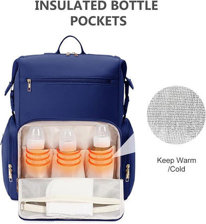 CEI-CEI Neoprene Diaper Bag Backpack with Insulated Pockets, Large Newborn Baby Maternity Bags Travel Tote with Changing Pad (Dark Blue)