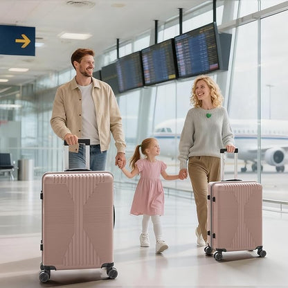 Karl home Luggage Sets 3 Piece, PP Hard Case Suitcase Set with Built-in Lock Spinner Wheels, Lightweight Durable Carry on Luggage for Business Travel - Rose Gold (20"/24"/28")