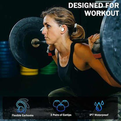 Wireless Earbud, Bluetooth 5.4 Headphones IP7 Waterproof for Sport, 48H Running Wireless Earphones with ENC Noise Cancelling Mic, Deep Bass Over Ear bud with Earhooks for Android, iOS, Workout, Gym