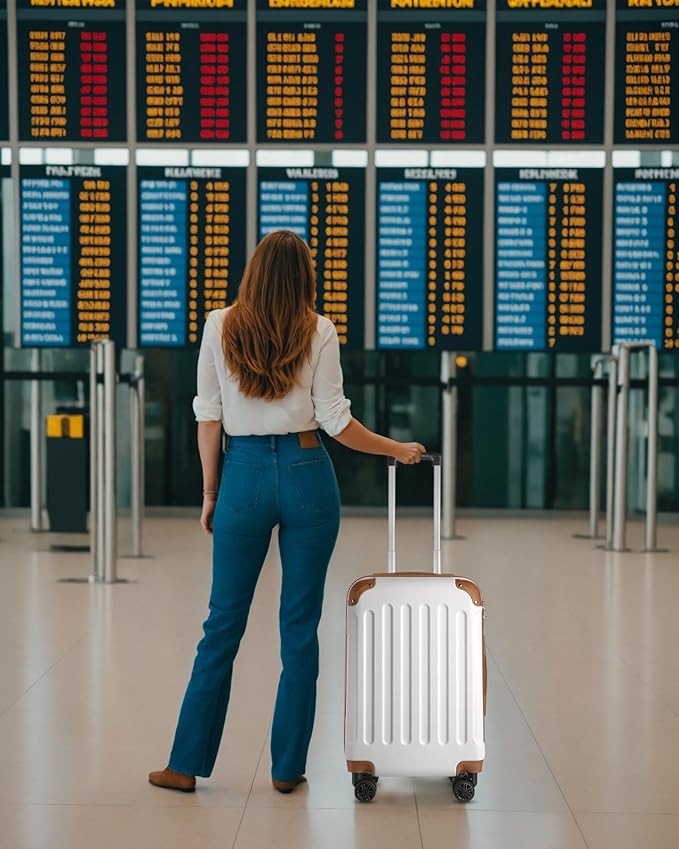 Carry On Luggage 22x14x9 Airline Approved, Hardside Suitcase with Wheels, TSA Approved, White Brown
