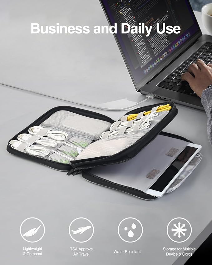 Luxtude Travel Cord Organizer Case, Electronic Organizer Travel Case Large, Portable Cable Organizers Bag, Flat Tech Bag for Cable Storage/Cord Storage/iPad Pro(up to 11")/Wall Charger/Electronics