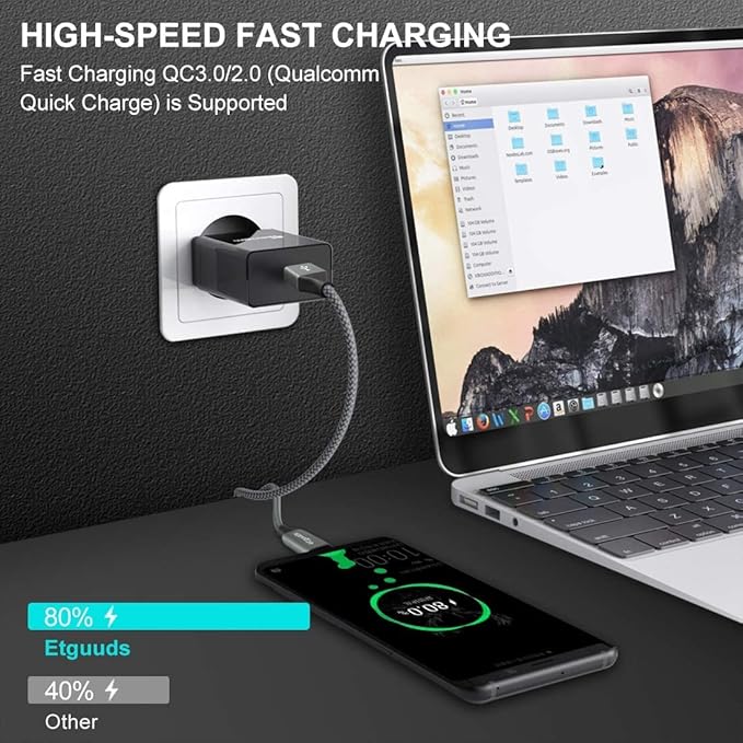 etguuds USB to USB C Cable 0.5ft, 2-Pack Short USB A to Type C Charger Cord Fast Charging for Samsung Galaxy A17 A16 A15 A26 A36 A56, S25 S24 S23 S22 S21 S20 S10 Note 20, for iPhone 17 16 15, Moto