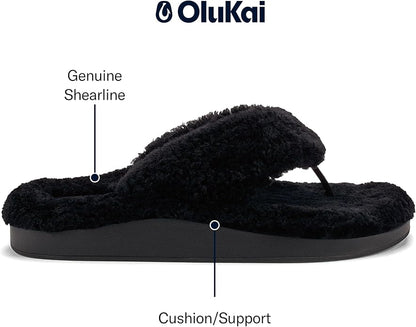 OLUKAI Kipe'a Heu Women's Sandal Slippers, Soft & Comfortable Shearling-Wrapped Straps, Durable Rubber Outsoles for All-Day Wear, Causal & Cute Everyday Style