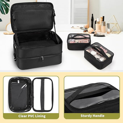 OCHEAL Hairstylist Traveling Case with a Large Makeup Travel Case for Hairstylist, Hairdresser Bag with Detachable Pouch,360° Rotatable Wheelsfor Hairdressing Tool Organizer