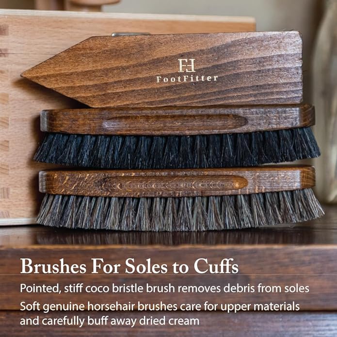 FootFitter Ultimate Shoe Care Kit, Premium Shine Brush & Suede Tools for Cleaning, Polishing, Conditioning, and Restoring Leather, Nubuck & Suede Footwear (Made in Germany)