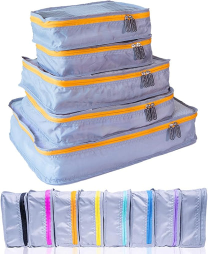 MUMI Packing Cubes - 5 Compression Packing Cubes for Travel, Luggage Organizer Bags for Suitcases, Carry-On, Duffle or Backpack – Mesh, Waterproof Bags for Clothes, Kids & Travel Accessories - Orange
