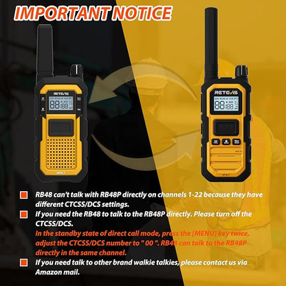 Retevis RB48 Plus IP67 Waterproof Heavy Duty Long Range Walkie Talkies, GMRS Radio, Construction Jobsite Two Way Radio, NOAA, Shock Resistant, Dual PTT, Vibration Reminder(4 Pack)