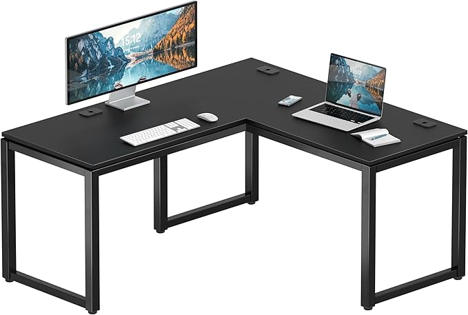 SHW 55 x 60 Inches Commercial-Grade L-Shape Corner Office Computer Desk, Black