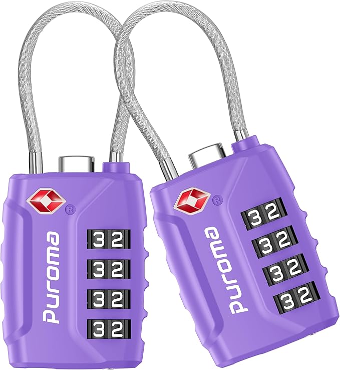 Puroma 2 Pack TSA Approved Luggage Locks, 4 Digit Combination Travel Locks Resettable Code Lock with Zinc Alloy Body for Suitcase, Toolbox, Backpack, Bag, Gym Locker (Basic Purple)