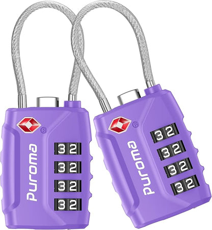 Puroma 2 Pack TSA Approved Luggage Locks, 4 Digit Combination Travel Locks Resettable Code Lock with Zinc Alloy Body for Suitcase, Toolbox, Backpack, Bag, Gym Locker (Basic Purple)