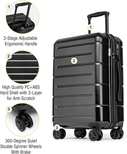 KYME 26 Inch Luggage TSA Approved Hardshell Suitcases with Spinner Wheels Durable Medium Travel Checked Luggage with Cup Holder for Women Men Black