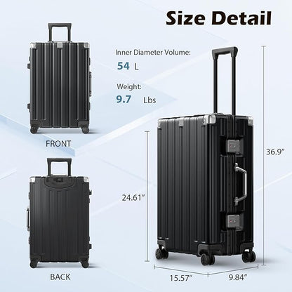 Krute Checked Aluminum Frame Suitcase 24 Inch Zipperless Luggages Hardside PC Luggage With Spinner Wheels TSA Lock USB Charger Suitcases(1 Piece)