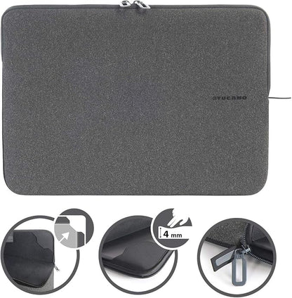 TUCANO Melange Neoprene Sleeve Comp. with MacBook Pro 16” / Laptop up to 15.6”, 4mm Thick, Anti-Slip, Anti-Scratch Grey Black