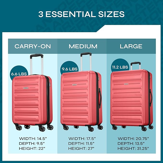 American Tourister Westridge Hardshell Luggage Set - 3 Piece Set - 20" Carry-On, 24” & 28” Checked Luggage Set with Spinner Wheels - Expandable Hard Suitcases for Travel - Hard ABS Shell - Coral