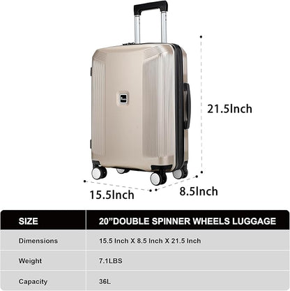 20 Inch Lightweight Expandable Carry On Luggage, PC Hardside Suitcase with Spinner Wheels & TSA Lock, Carry-on 20-Inch, Champagne
