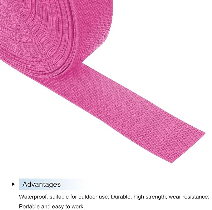 MECCANIXITY Lightweight Polypropylene Webbing Strap 1 1/2" 25 Yard Backpack Strapping Band Rose Red for Outdoor Luggage Cargo Straps