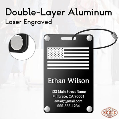 Personalized Luggage Tags: Custom Metal Luggage Tags for Suitcases, Backpacks and Bags with Your Personalized Text (Black)