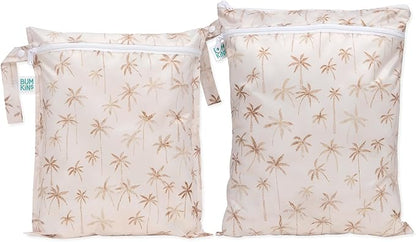 Bumkins - Waterproof Wet and Wetdry Bags - For Beach, Baby, Travel, Swim Suit, Cloth Diapers, Pump Parts, Pool, Gym, Toiletries - Reusable & Easy to Clean - Palm Trees - 2 Pack
