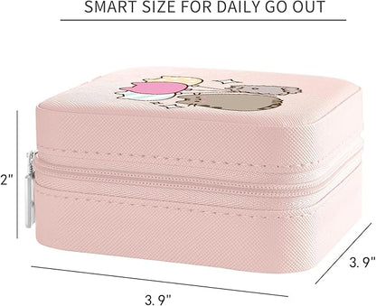 MAYCARI Jewelry Box with Cute Pink Cat Balloon Pattern Design, PU Leather Jewelry Travel Organizer Case-Rings/Earrings/Necklace Storage Box for Women Birthday Mom Friends Her Bridesmaids Girls s