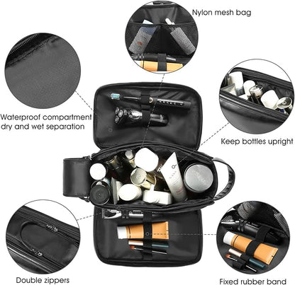 Personalized Leather Travel Toiletry Bag for Men, Large Travel Bathroom Shaving Dopp Kit, Large Cosmetic Bag Waterproof