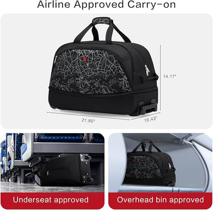 OIWAS Small Rolling Duffle Bag with Wheels Travel 22 inch Carry On Luggage Unisex-Adult Short Term Trips Expandable 50L to 60L