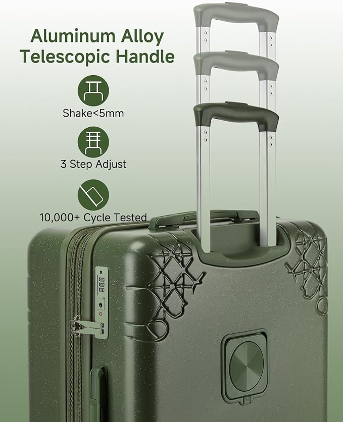 Somago Expandable 2-Piece Luggage Sets 20"/24" Suitcases with Shock-Absorbing Braking Spinner Wheels Moon Star Design Hard Shell Suitcase with Cupholder TSA Lock (Army Green,Expandable 20/24 Inch)