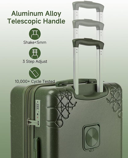 Somago Expandable 2-Piece Luggage Sets 20"/24" Suitcases with Shock-Absorbing Braking Spinner Wheels Moon Star Design Hard Shell Suitcase with Cupholder TSA Lock (Army Green,Expandable 20/24 Inch)