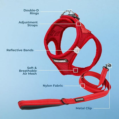 Voyager Step-in Air All Weather Mesh Harness and Reflective Dog 5 ft Leash Combo with Neoprene Handle, for Small, Medium and Large Breed Puppies by Best Pet Supplies - Set (Red), M (Chest: 16-18")