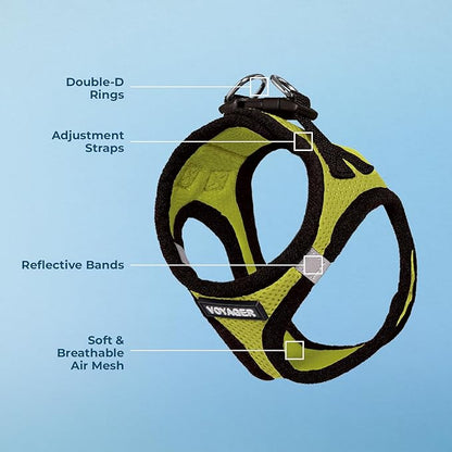 Best Pet Supplies Voyager Step-in Air Harness - All Weather Mesh, Reflective, No Pull Harness for Dogs, Cats - Secure with Hook & Loop Fastener, Buckle, Double D-Rings - Lime Green/Black Trim, M