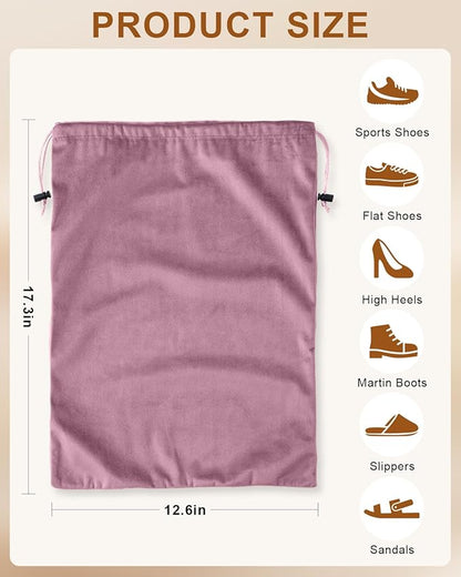 FantasyLife Shoe Bags for Travel, Washable Dust Bags for Storage & Packing, Flannel Shoe Pouch with Drawstring Closure for Purses, Handbags, Shoes & Toys (4, Parfait Pink)